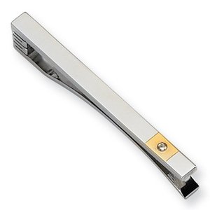 Engravable Stainless Steel Tie Bar with 24k Gold Plating   Diamond