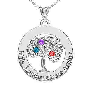 Personalized Family Tree Pendant with Four Names and Birtstones