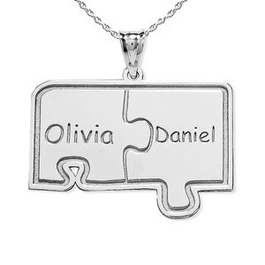 Personalized Family Two Piece Jigsaw Puzzle Pendant   18 Inch Chain Included