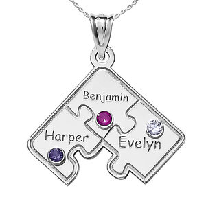 Personalized Family Three Piece Jigsaw Puzzle Pendant  Includes 18 inch Chain