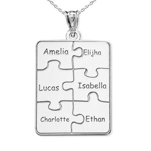 Personalized Family Six Piece Jigsaw Puzzle Pendant   18 Inch Chain Included