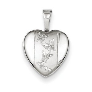 Sterling Silver Baby Polished   Satin Butterfly Heart Locket