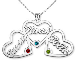 Personalized Heart Cut Out with Pendant With 3 Birthstones   Names