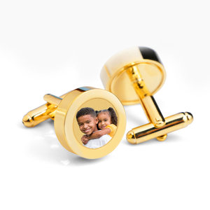 Gold Plated Stainless Steel Photo Engraved Cuff Links