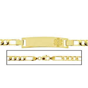 Solid 14K Yellow Gold Men s Figaro Link Medical ID Bracelet