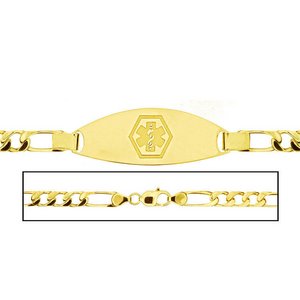 Solid 14K Yellow Gold Men s Figaro Link Medical ID Bracelet