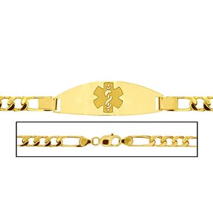 Solid 14K Yellow Gold Men s Figaro Link Medical ID Bracelet