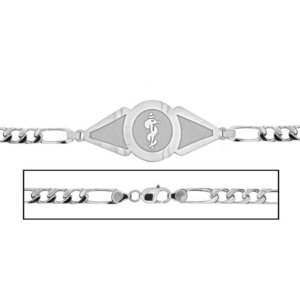 Solid 14K White Gold Men s Figaro Link Medical ID Bracelet