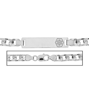 Solid 14K White Gold Men s Curb Link Medical ID Bracelet