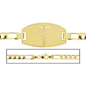 Solid 14K Yellow Gold Men s Figaro Link Medical ID Bracelet