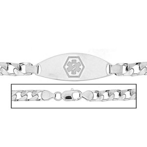 Solid 14K White Gold Men s Curb Link Medical ID Bracelet