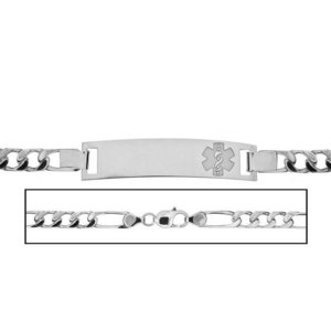 Sterling Silver Men s Figaro Link Medical ID Bracelet