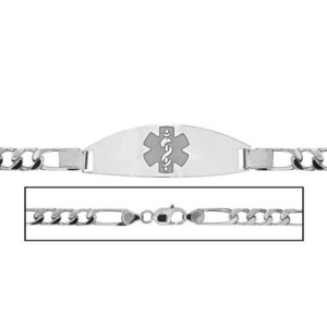 Sterling Silver Men s Figaro Link Medical ID Bracelet