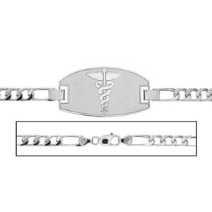 Solid 14K White Gold Women s Figaro Link Medical ID Bracelet