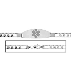 Solid 14K White Gold Women s Figaro Link Medical ID Bracelet