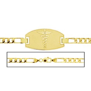 Solid 14K Yellow Gold Women s Figaro Link Medical ID Bracelet