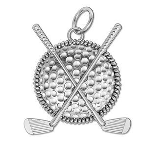 Golf Ball   Clubs Round Rope Frame Golf Jewelry Pendant or Charm