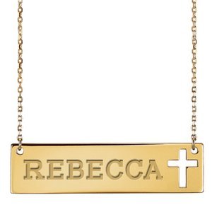 Personalized Name Bar Necklace w  Cross Design   18  Chain
