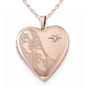 Rose Gold Plated Footprints Heart Photo Locket with Diamond