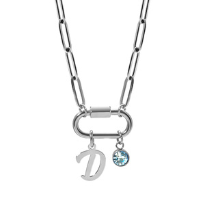 Personalized Script Initial   Birthstone on Paperclip Chain