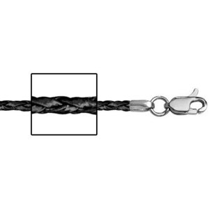 14K White Gold 1 5mm Thick Black Genuine Leather Chain