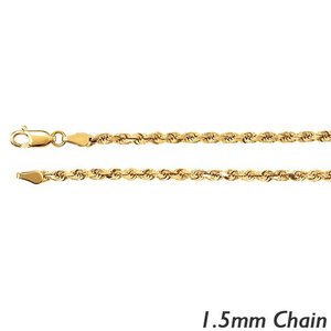 14K Yellow Gold 1 5mm Diamond Cut Round Rope Chain