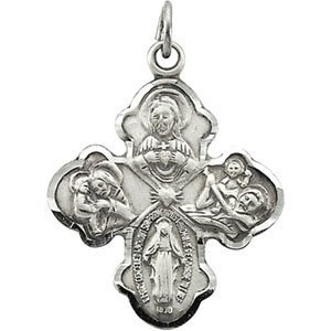 Sterling Silver 4 WAY CROSS PENDANT W  18 INCH CHAIN