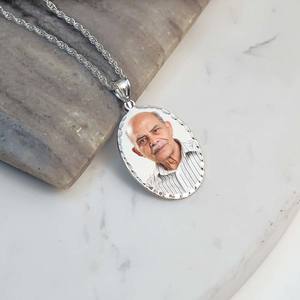 Memorial Oval w  Diamond Cut Edge Photo Engraved Pendant