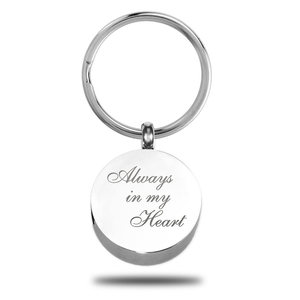 Round Always in my Heart Cremation and Ash Vessel Keychain