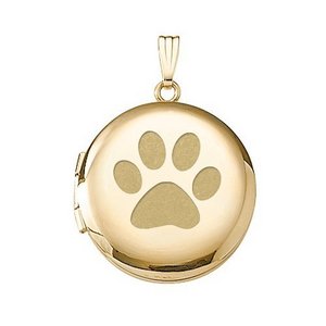 Solid 14k Yellow Gold Dog s Paw Print Round Photo Locket