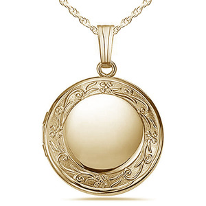 14k Gold Filled Floral Round Photo Locket