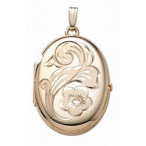 14K Gold Filled Floral Oval 4 Photo Locket