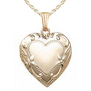 14k Yellow Gold  Floral Heart Photo Locket