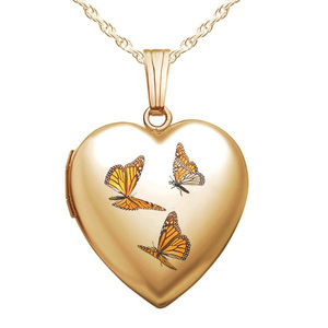 14K Gold Filled Monarch Butterfly Heart Photo Locket