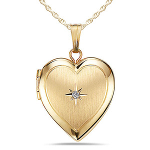 Solid 14k Heart Photo Locket with Genuine Diamond