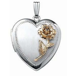 14k White Gold Two Tone Rose Heart Photo Locket