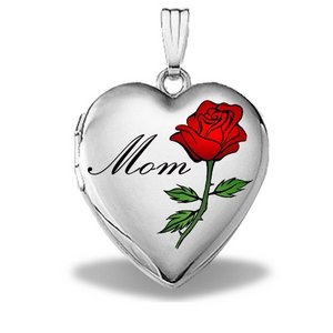 14k White Gold Mom Heart Photo Locket