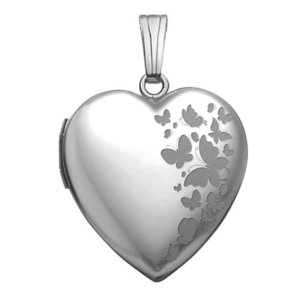 14K White Gold Butterfly Heart Photo Locket