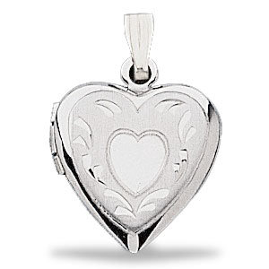 14K White Gold Small Heart Photo Locket