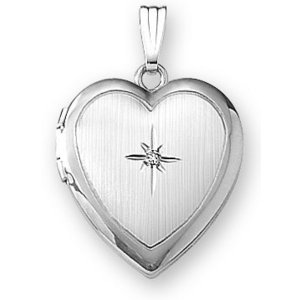 14k White Gold Heart Photo Locket with Diamond