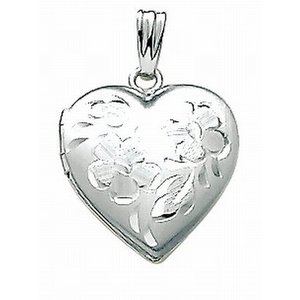 14K White Gold Small Heart Locket