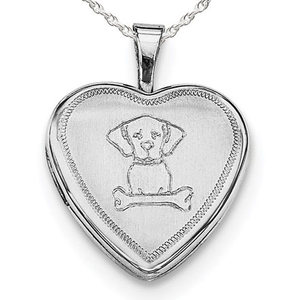 Sterling Silver Dog With Bone Heart Photo Locket