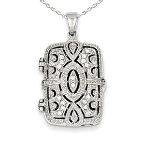 Sterling Silver Cubic Zirconia Rectangle Photo Locket