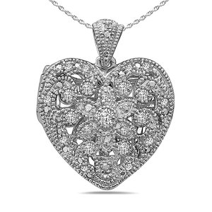Cubic Zirconia Pave Heart Photo Locket