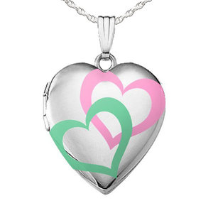 Sterling Silver Interlocking Color Heart Photo Locket