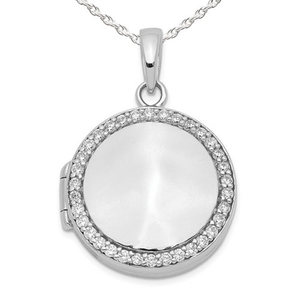 Sterling Silver Cubic Zirconia Round Photo Locket