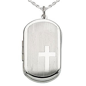 Sterling Silver Cross Dog Tag Photo Locket