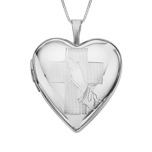 Praying Hands with Cross Heart Photo Locket