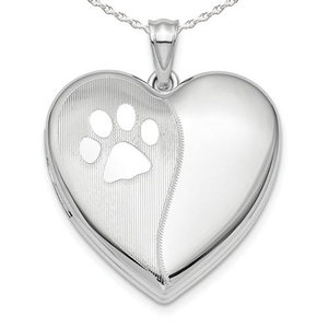 Sterling Silver Polish and Satin Paw Print Heart Photo Locket