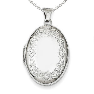 Sterling Silver Floral Oval Photo Locket